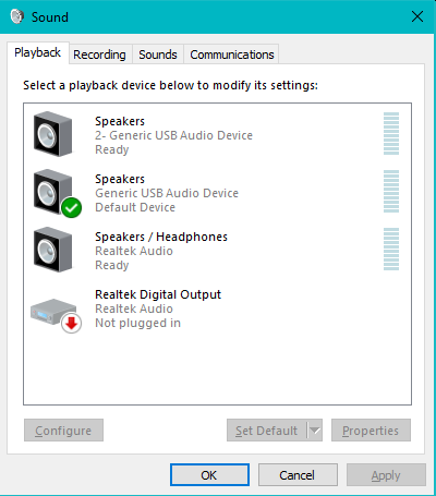 Figure 3. Windows 7/8:  WCP Sound applet > Playback