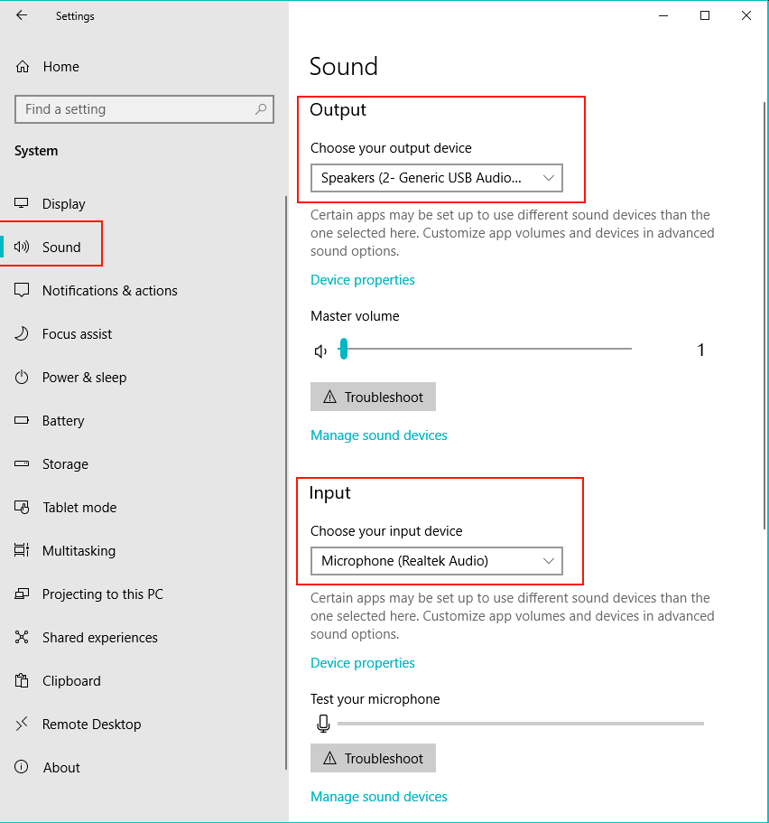 Figure 1. Windows 10: Settings > Sound