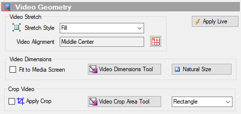 Figure 2.  Video Geometry Controls