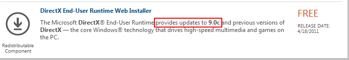 Figure 1. Microsoft Download Center - DirectX End-User Runtime (for 9.0c)