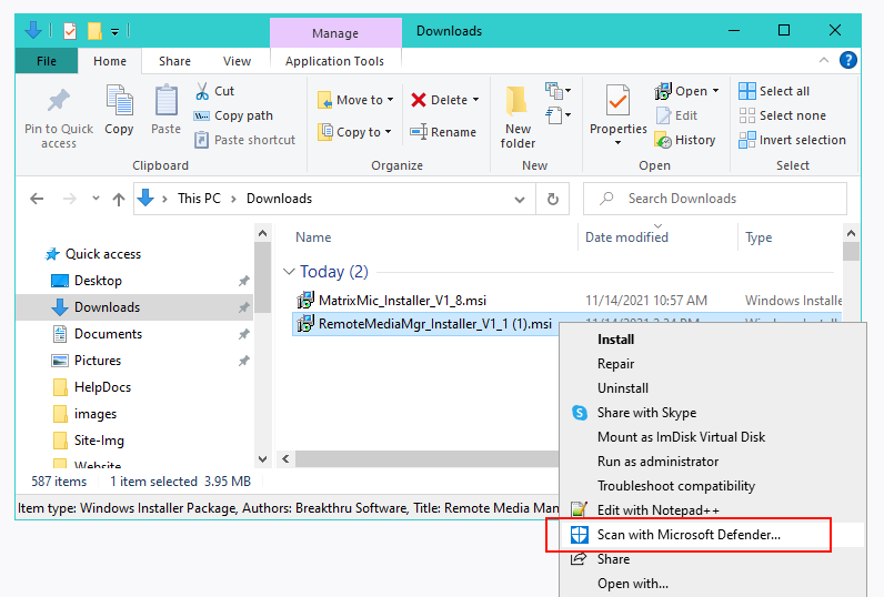 Figure 2. Microsoft Defender Scan