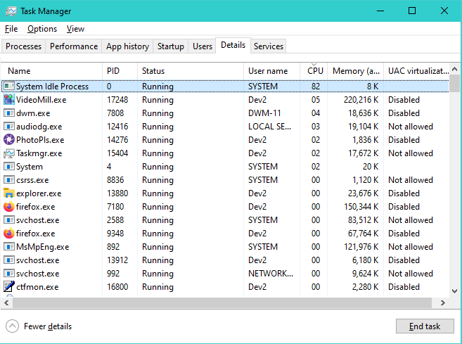 Figure 2. Windows Task Manager - Details tab