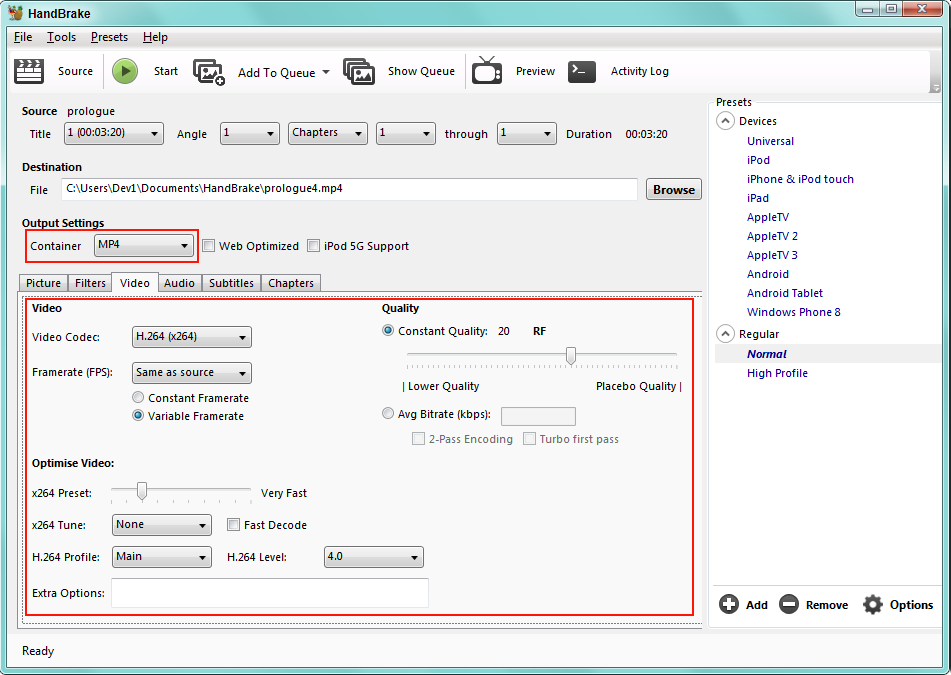 Figure 3. Recommended Video Output settings